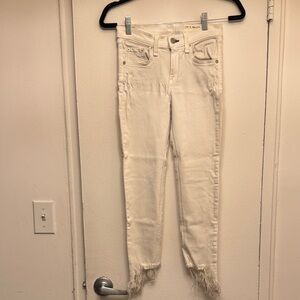 rag & bone Cream Ankle Jeans with Frayed Hem